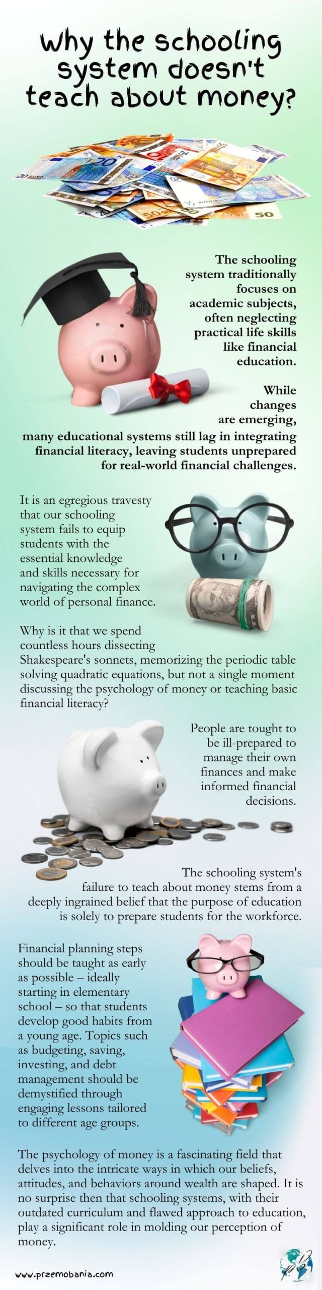 Why schooling system doesn't teach about money infographic