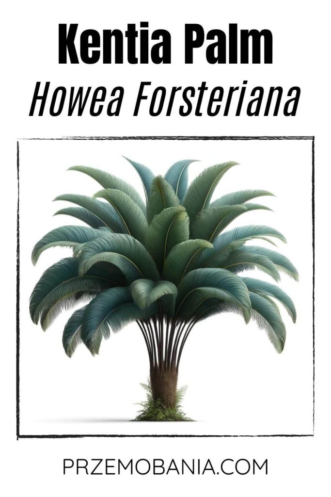 A Kentia Palm (Howea forsteriana) on a white background. The plant has long, arching green fronds.