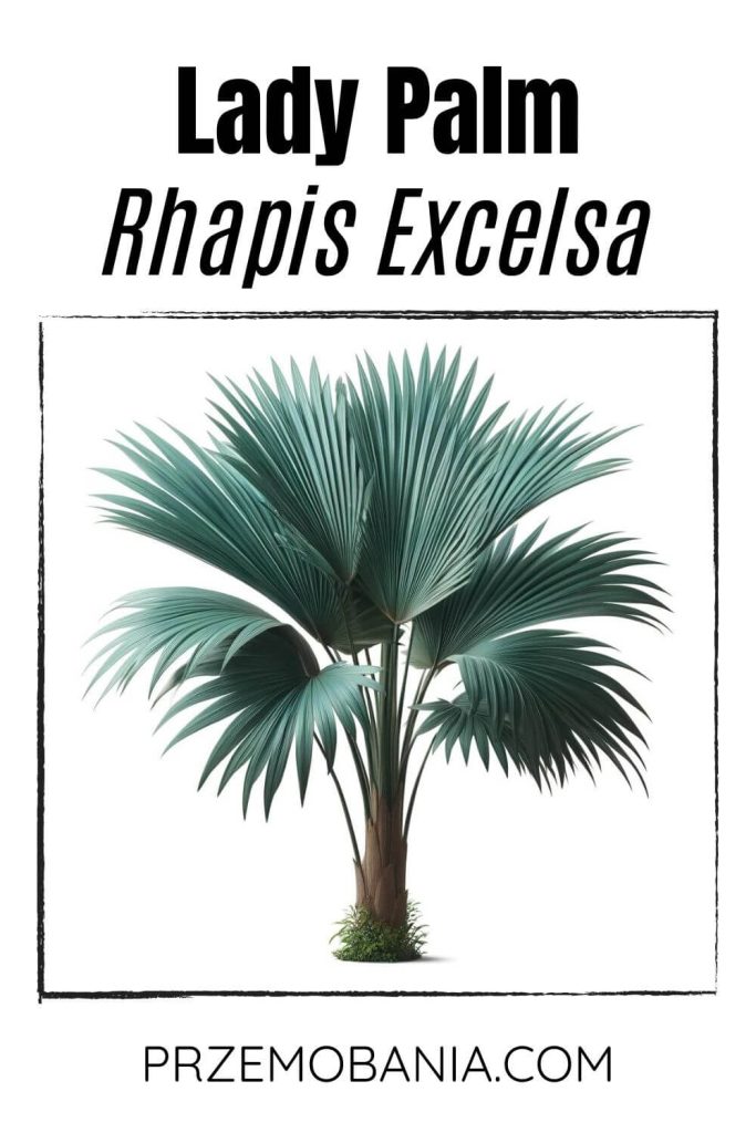 A Lady Palm (Rhapis excelsa) on a white background. The plant has broad, fan-shaped green leaves.