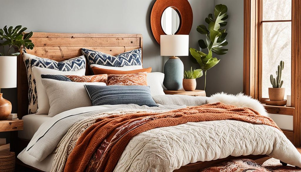 Layering textures in a bohemian bedroom