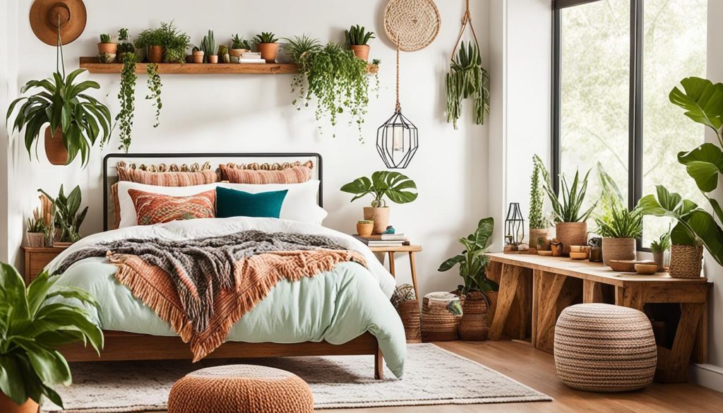 Bohemian bedroom with natural elements