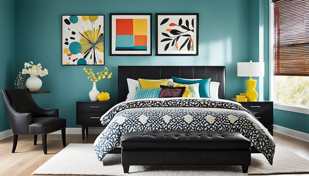 Colorful accents with black furniture