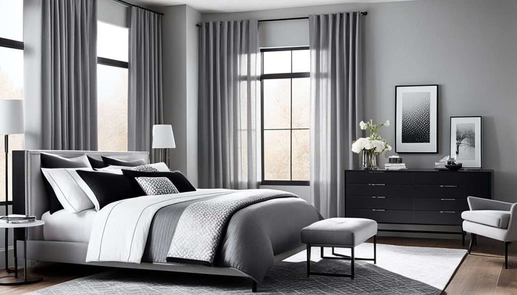 Grey and White Monochromatic Bedroom