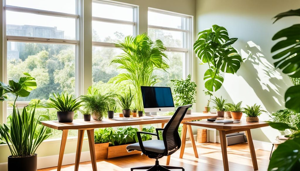 Sunroom Home Office with Indoor Plants