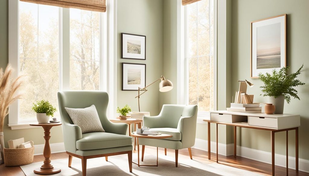 Sunroom office with calming color palette