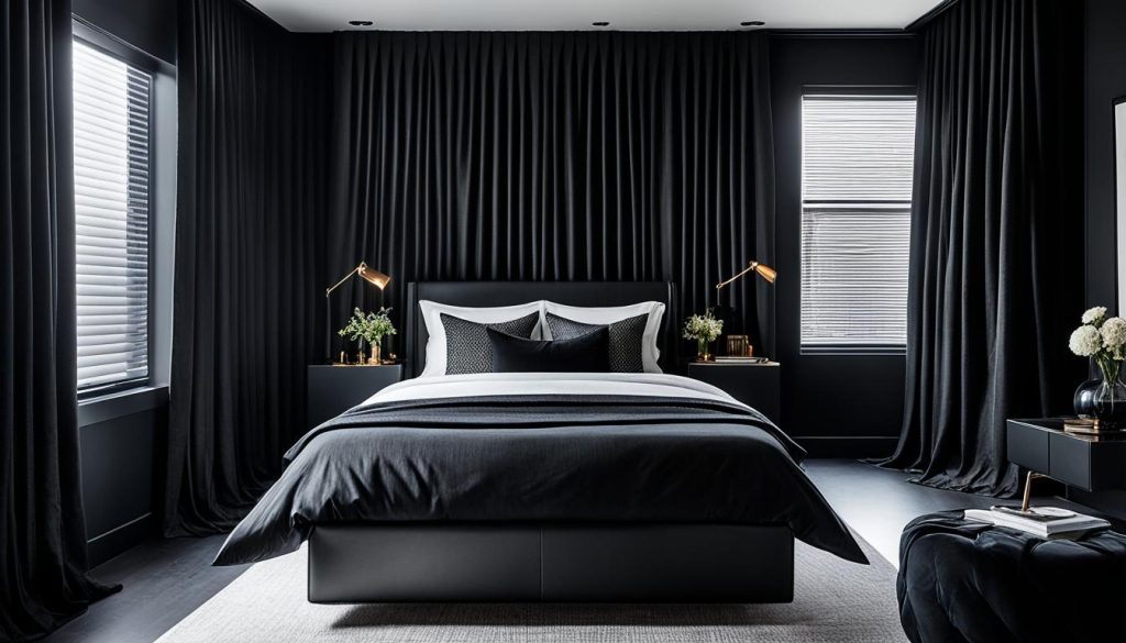 all-black curtains on black walls