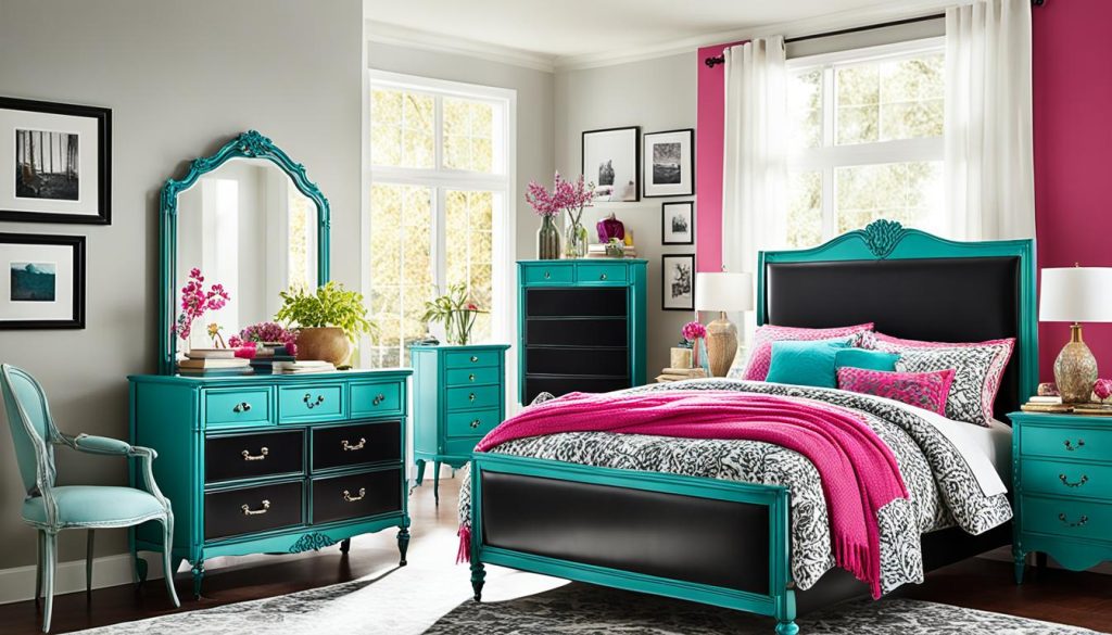 black furniture and vibrant hues