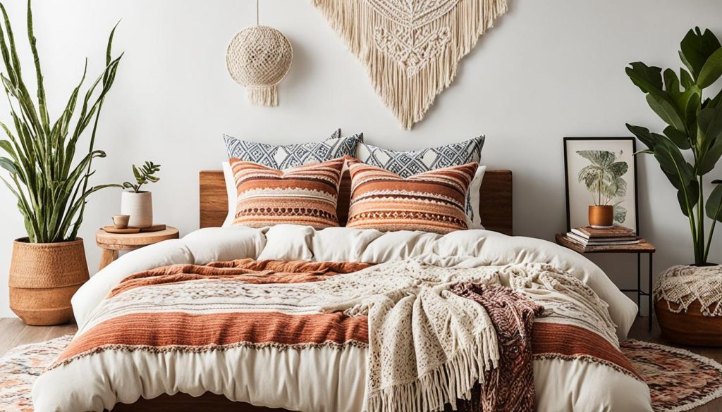 boho bedding layering