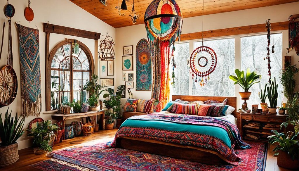 colorful bohemian bedroom