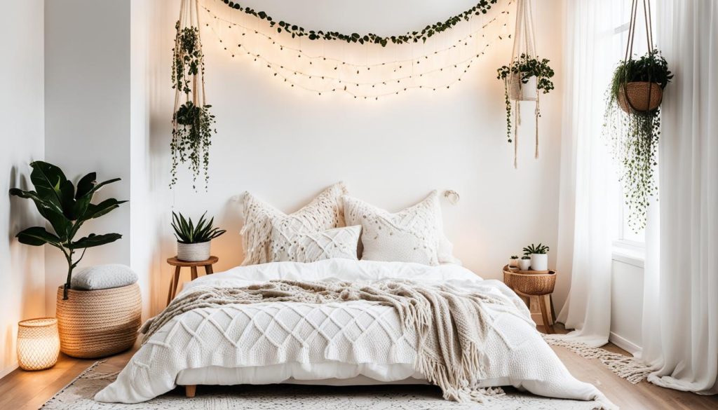 minimalist white boho bedroom