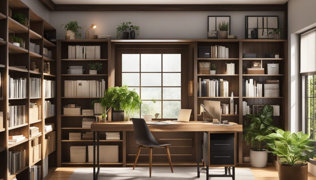 sunroom office bookshelf