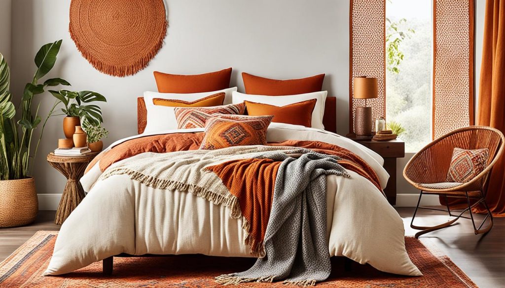 warm color palette for bohemian bedrooms