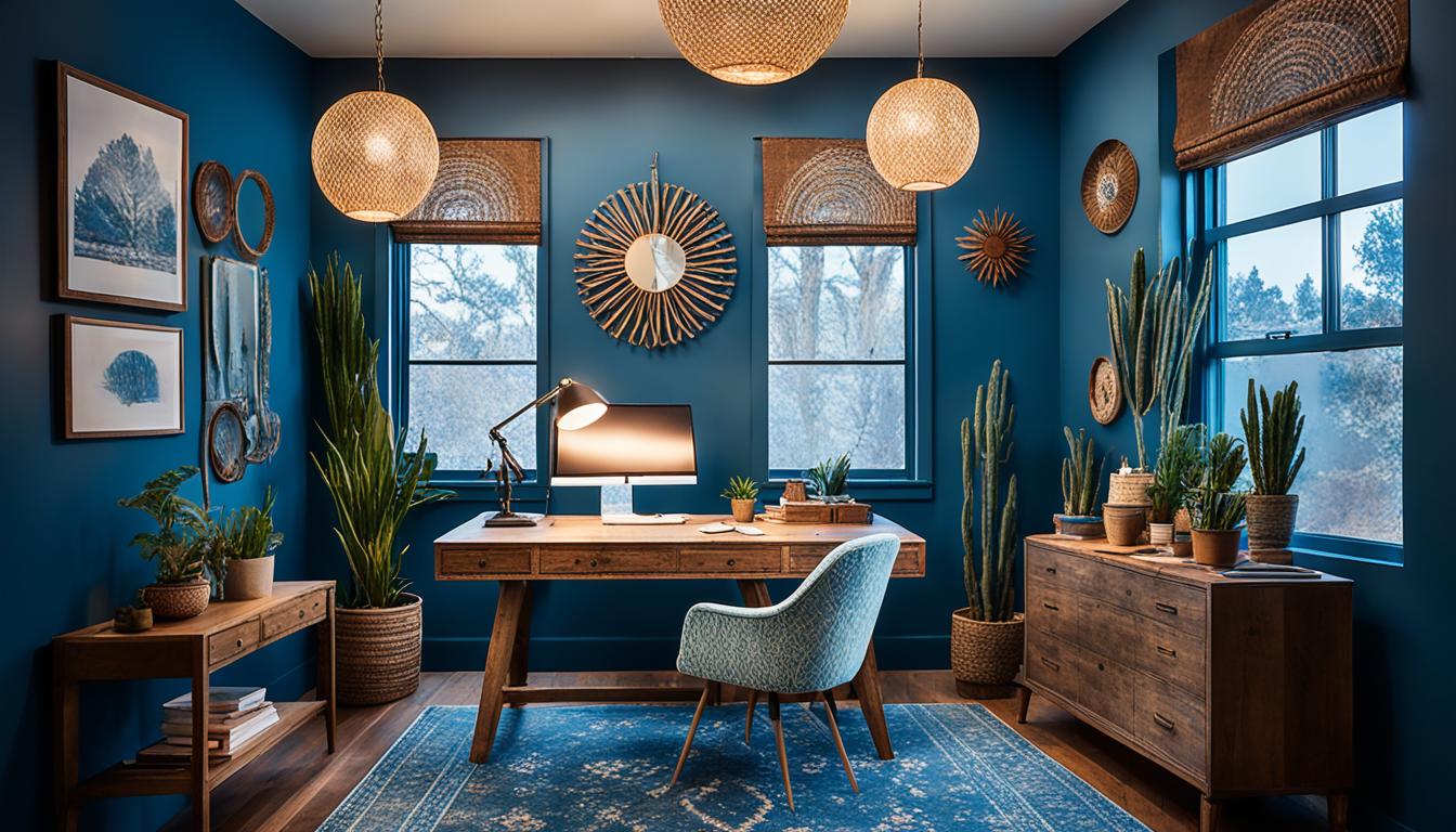 Blue Bohemian Home Office lighting