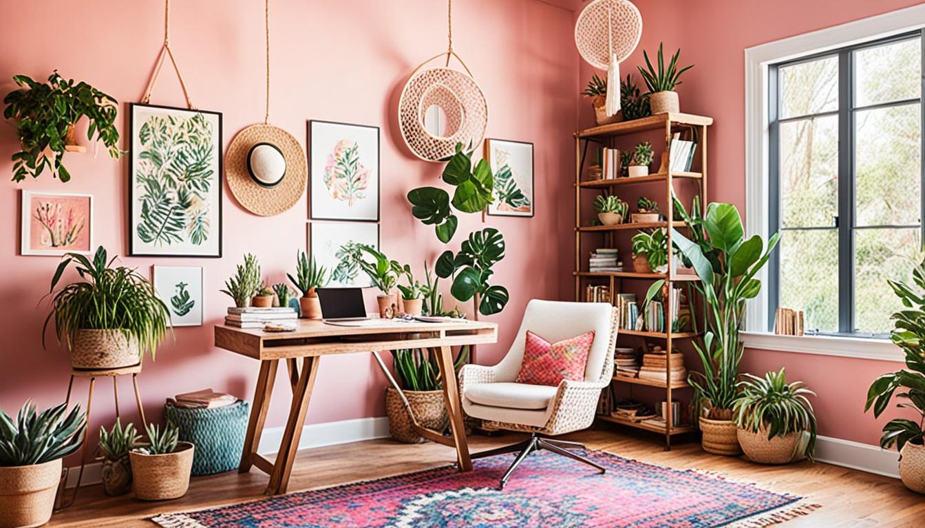 Using pink walls in Boho Home Office