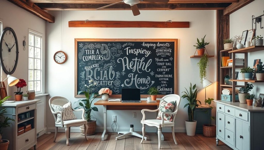 Chalkboard art in shabby chic office