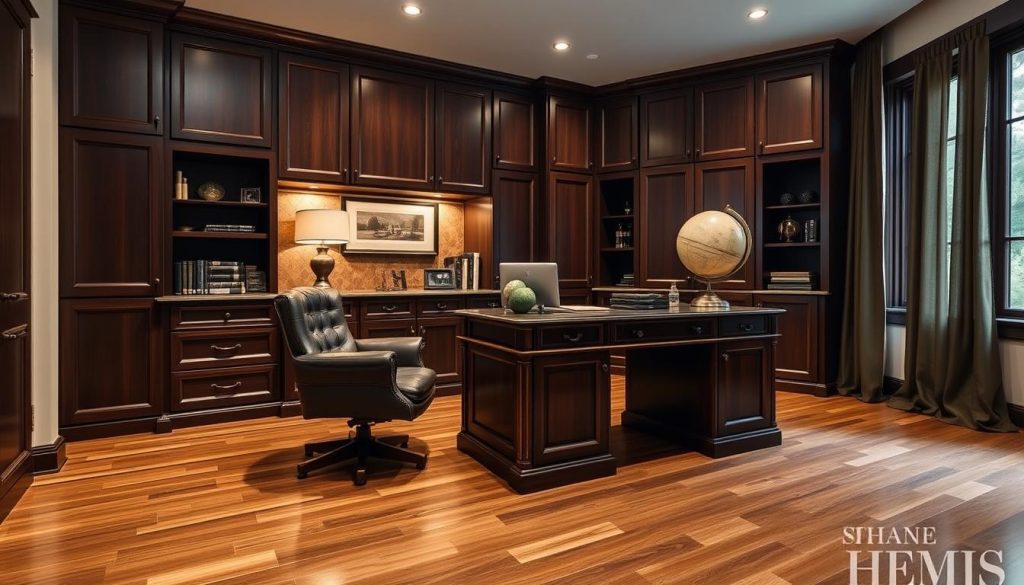 dark cabinetry home office