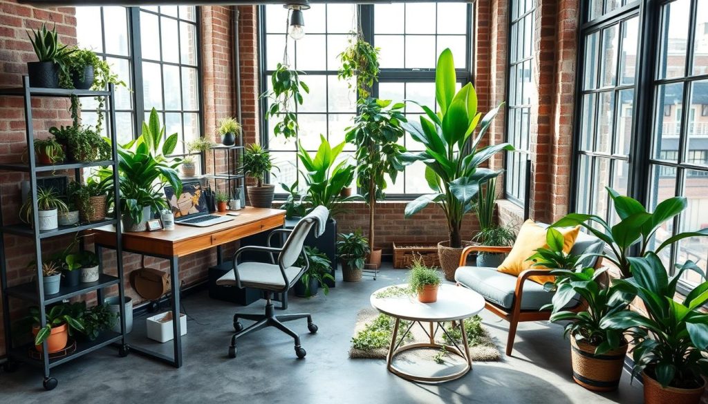 indoor plants in home office