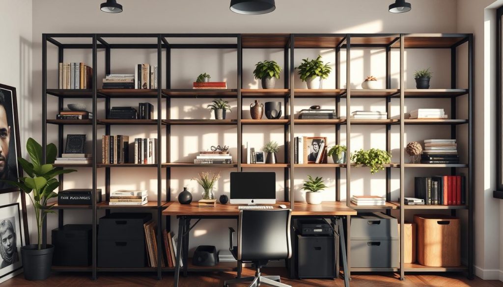 metal and wood shelving