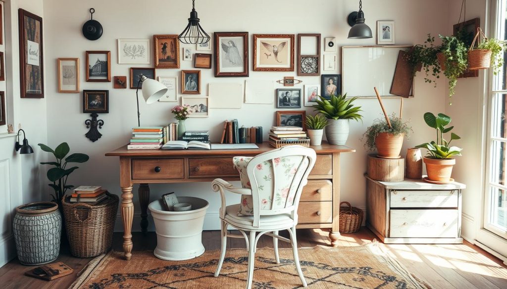 mixed design styles in a shabby chic office