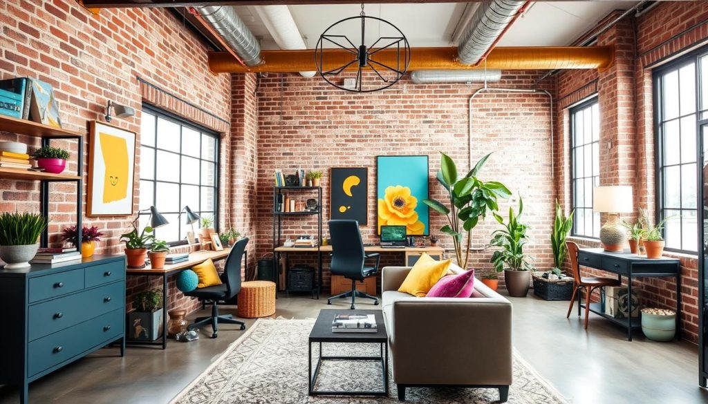 vibrant colors in industrial home office