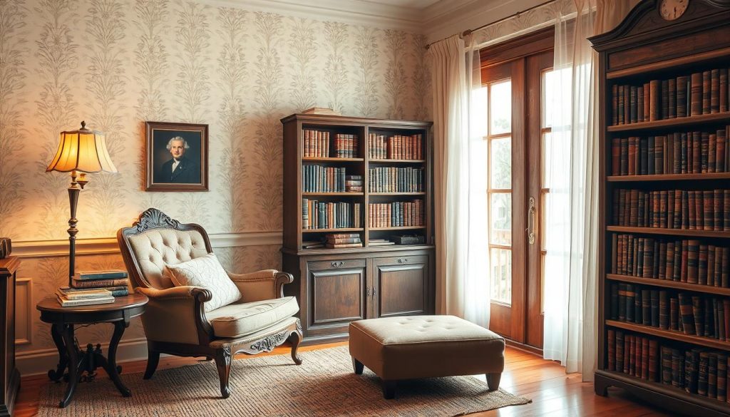 vintage office reading nook