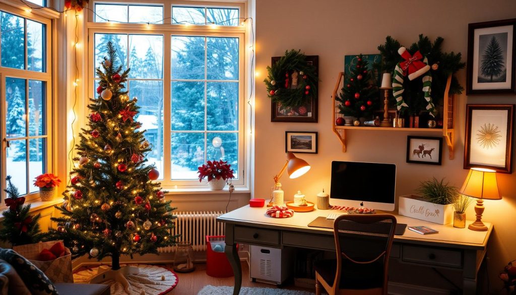 Christmas themed home office decor