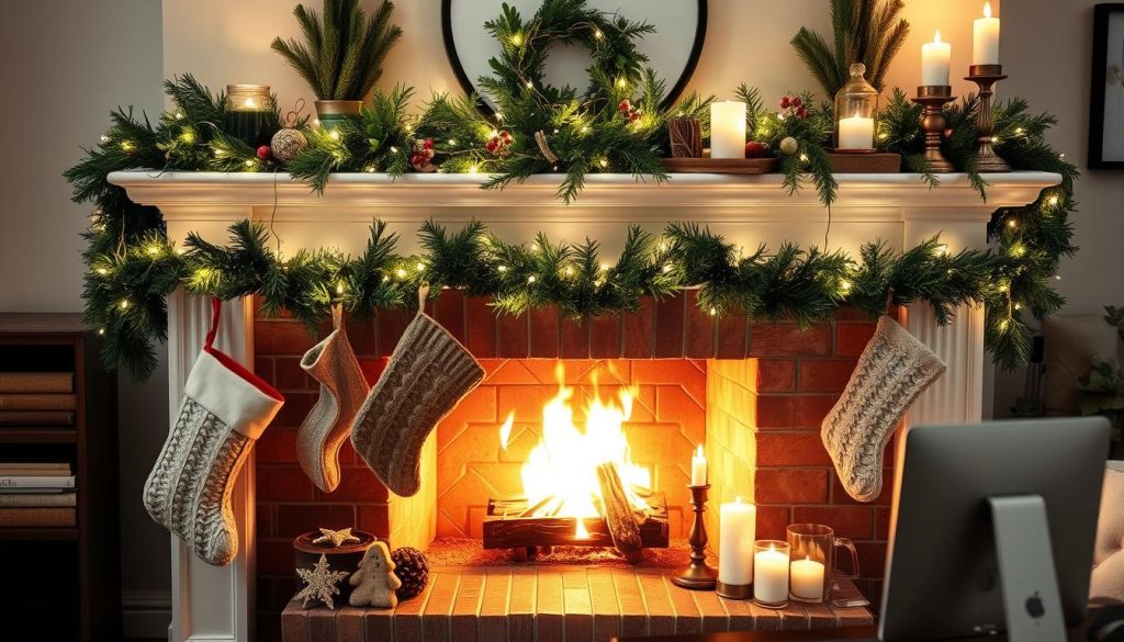 Cozy fireplace mantel decor