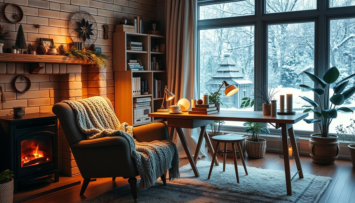 Cozy home office decor for winter