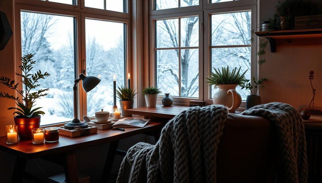 Cozy winter home office decor