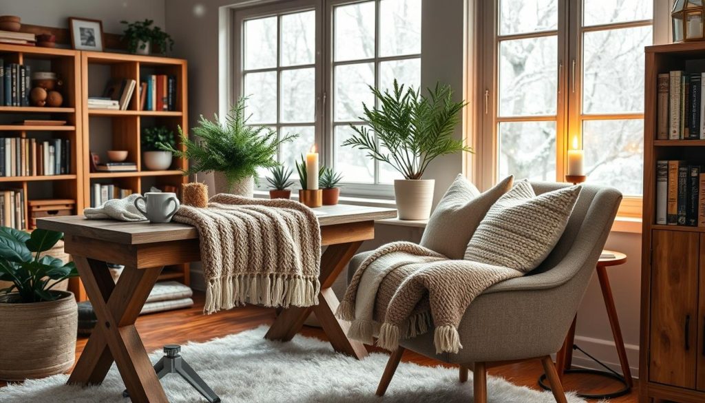 Cozy winter home office decor