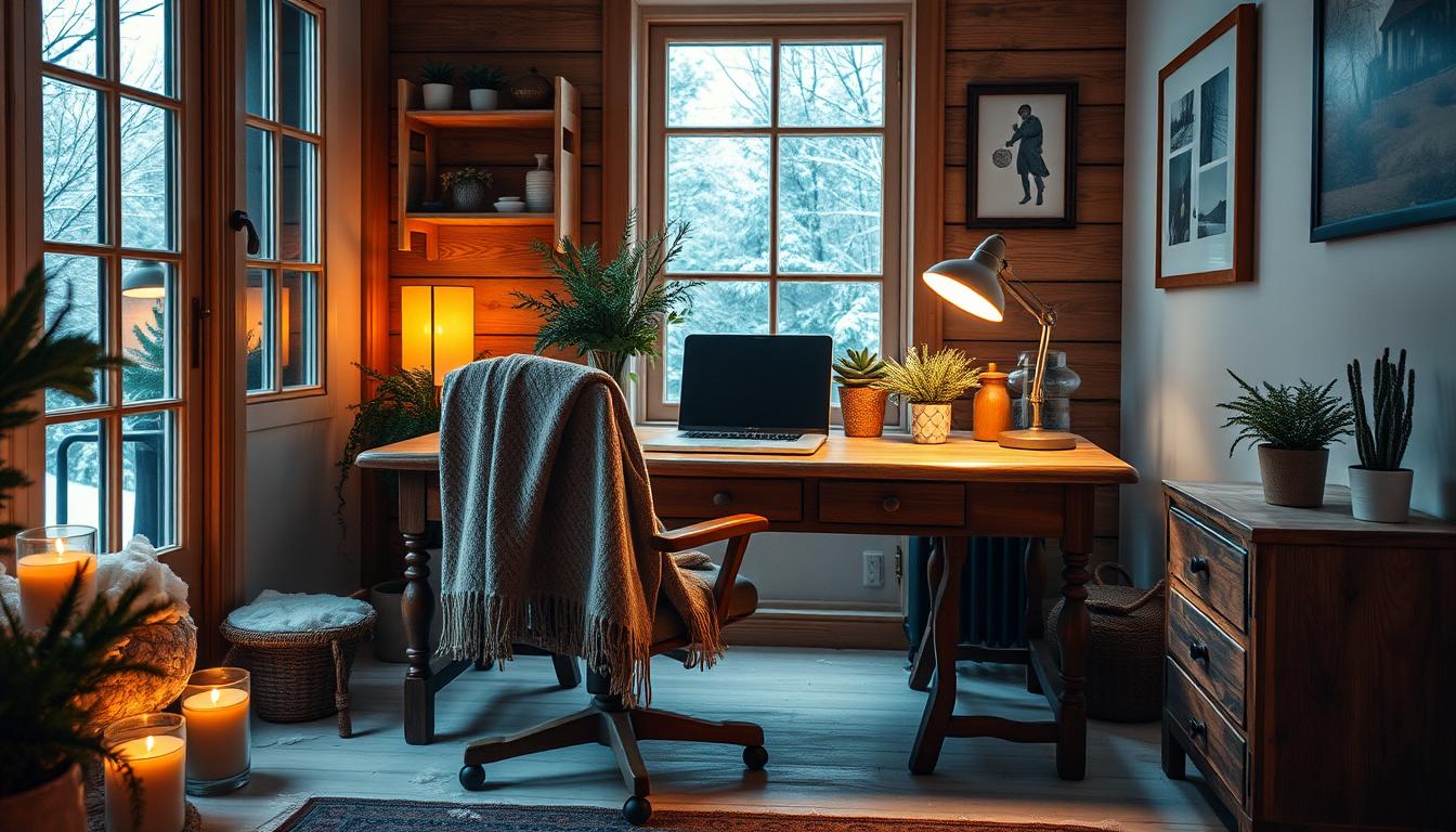 Cozy winter home office decor