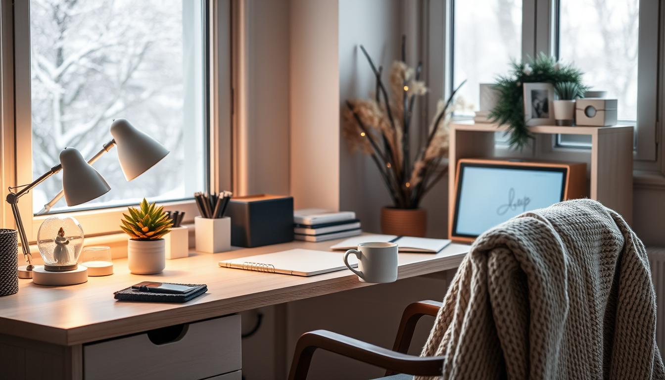 Decluttering winter home office decor