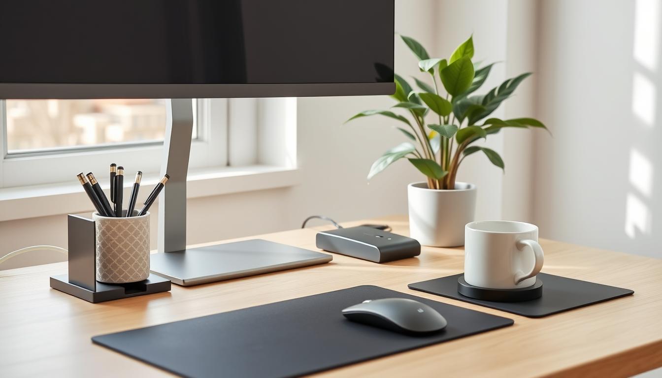 Desk accessories organized WFH setup