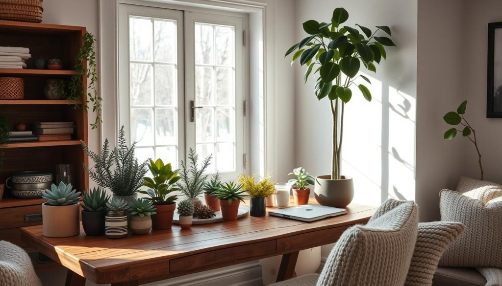 Faux plants in home office