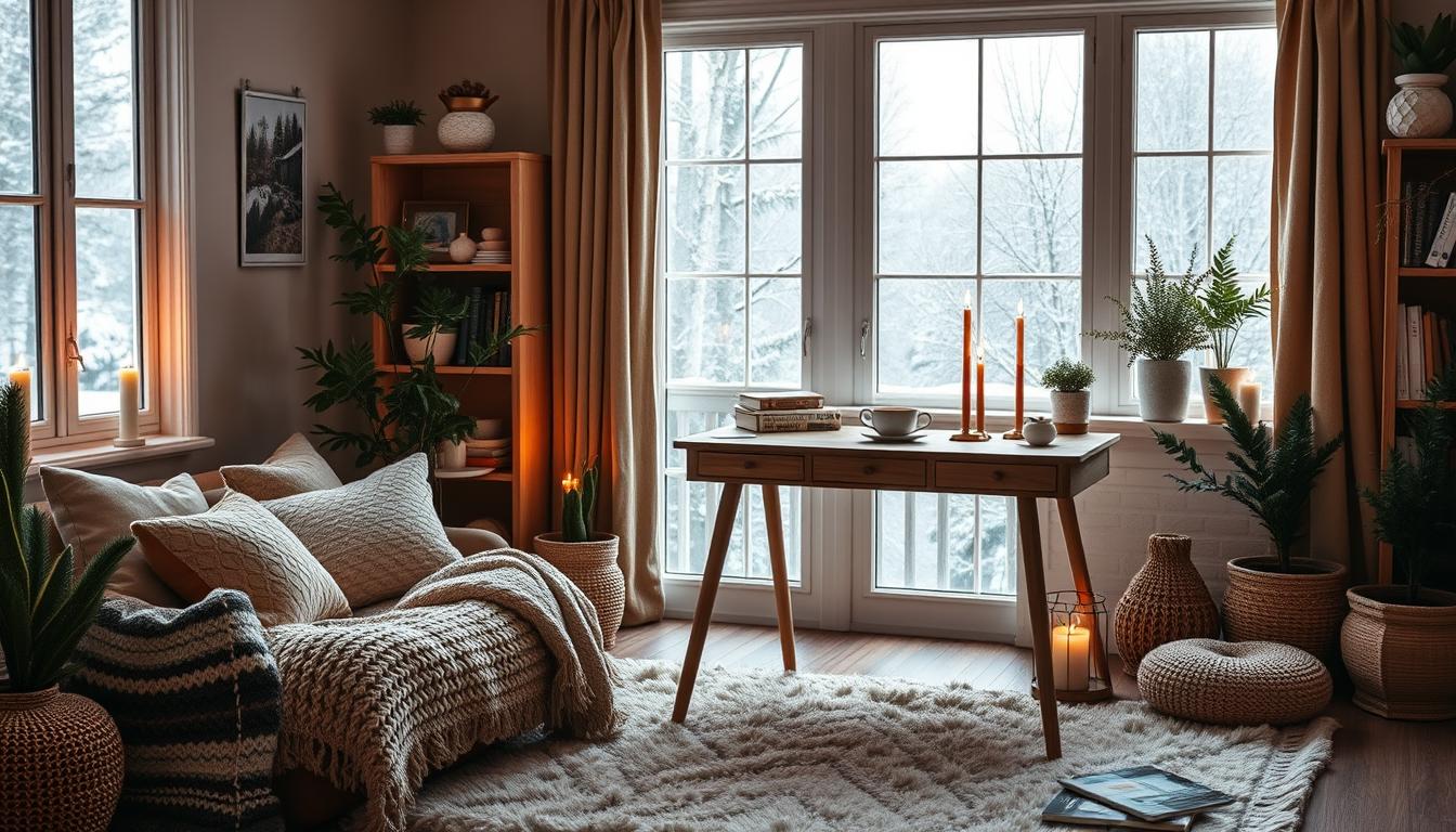 Hygge style winter home office decor