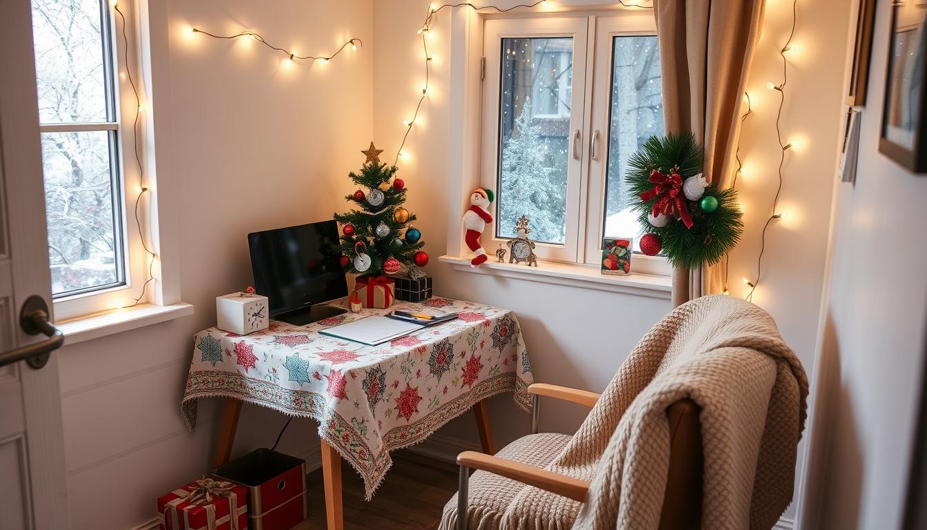 Small home office Christmas decor