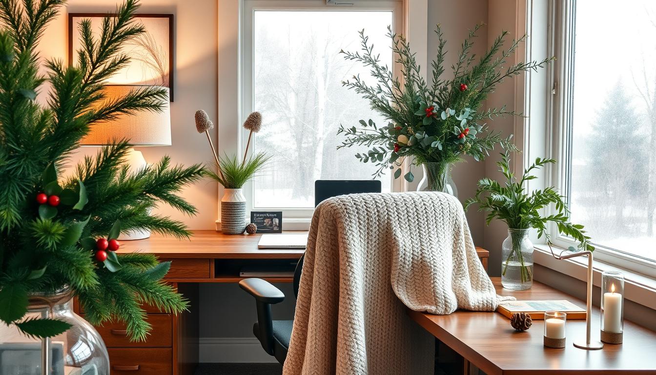 Winter greenery home office decor