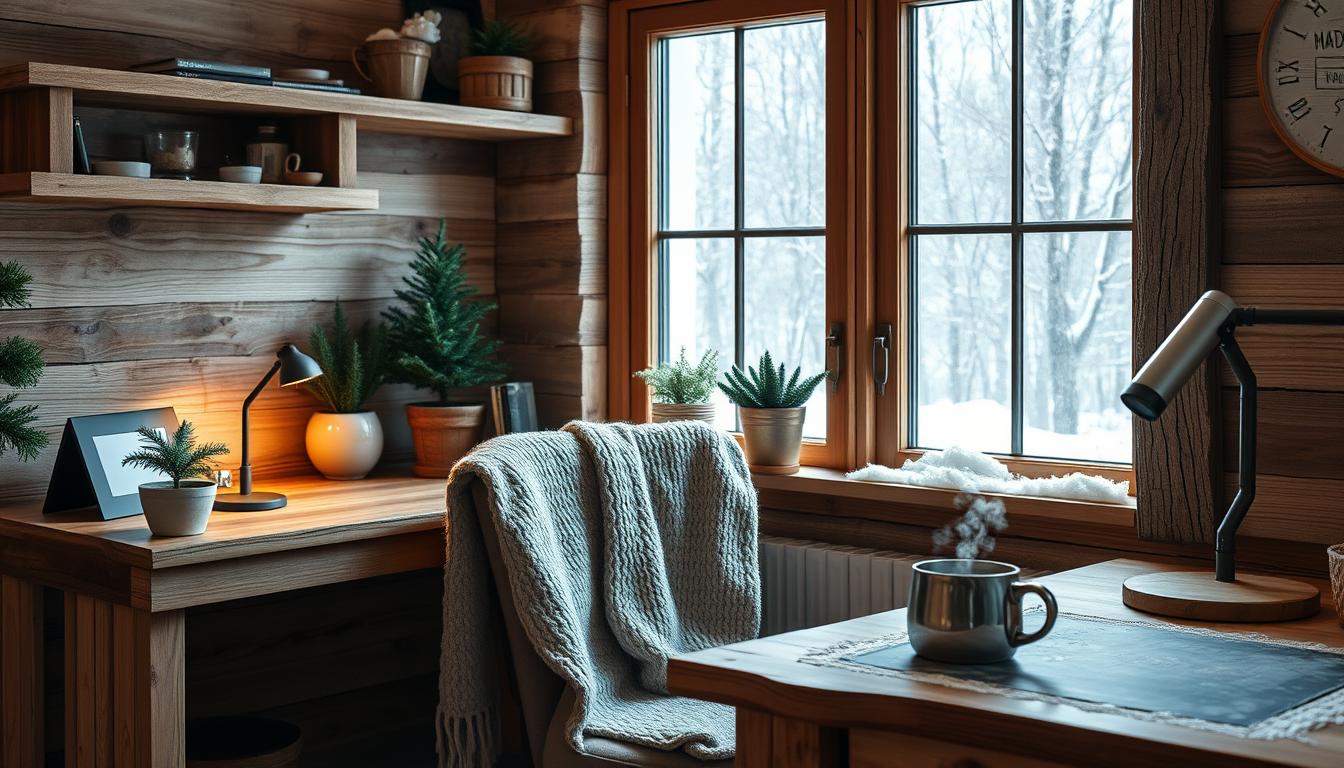 Wood elements in winter home office decor