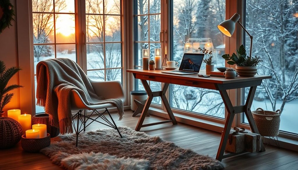 cozy winter workspace