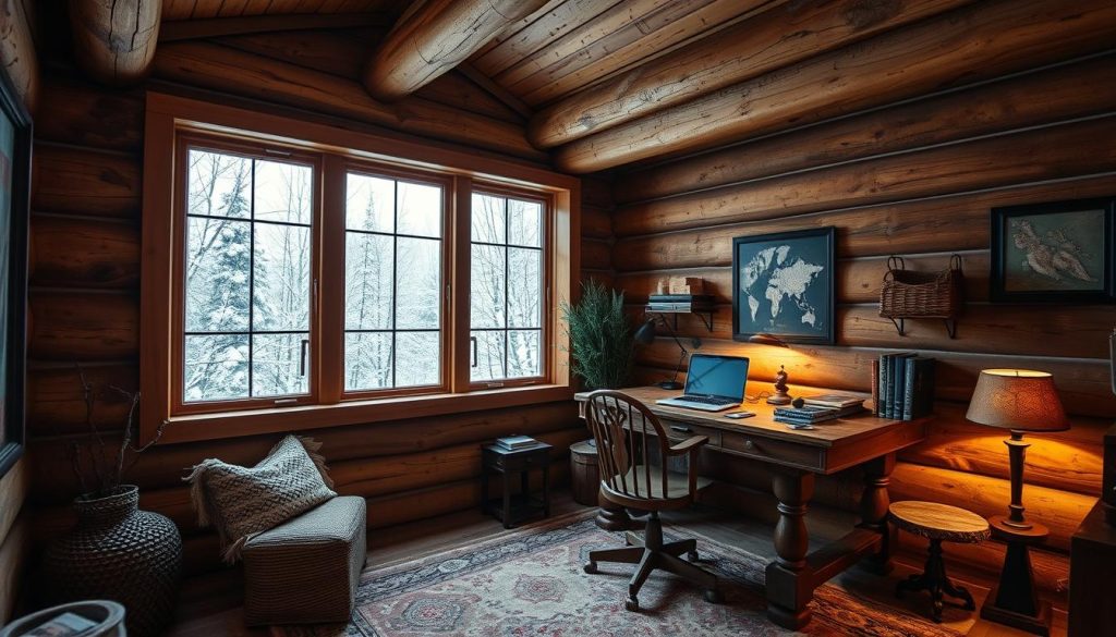 exposed log cabin walls