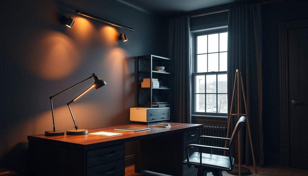 masculine home office lighting