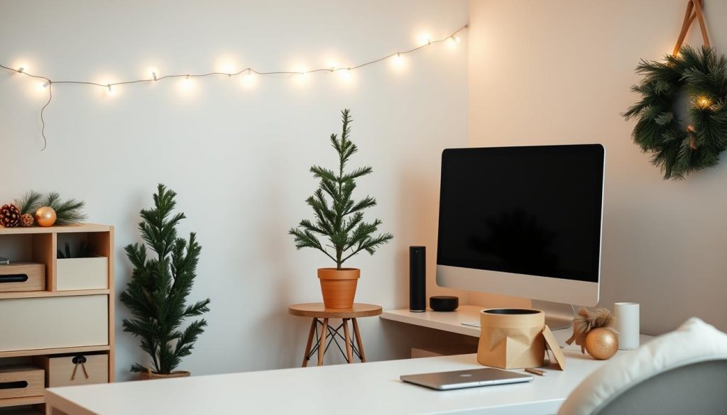 minimalist Christmas home office decor