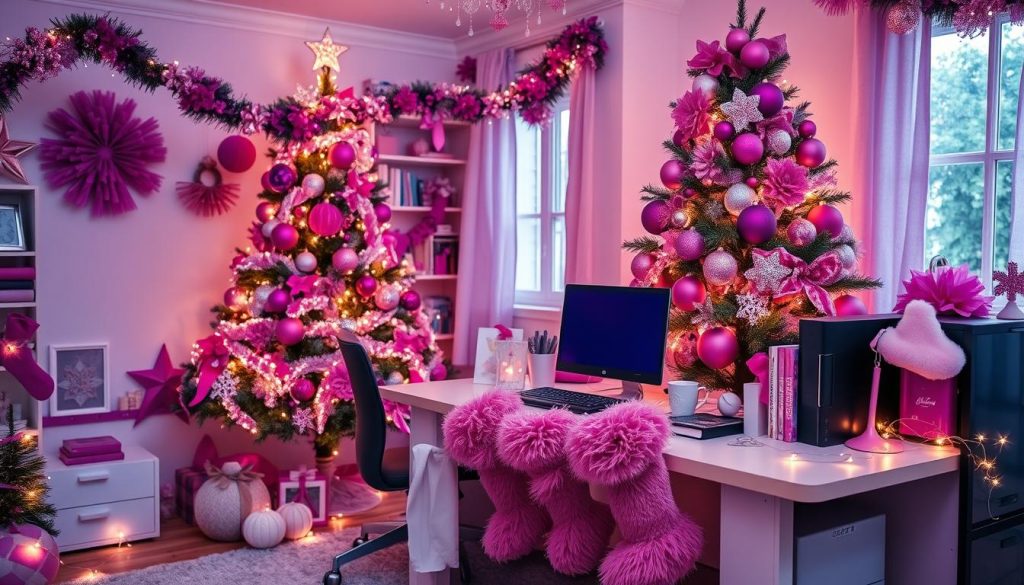 purple and pink Christmas decor