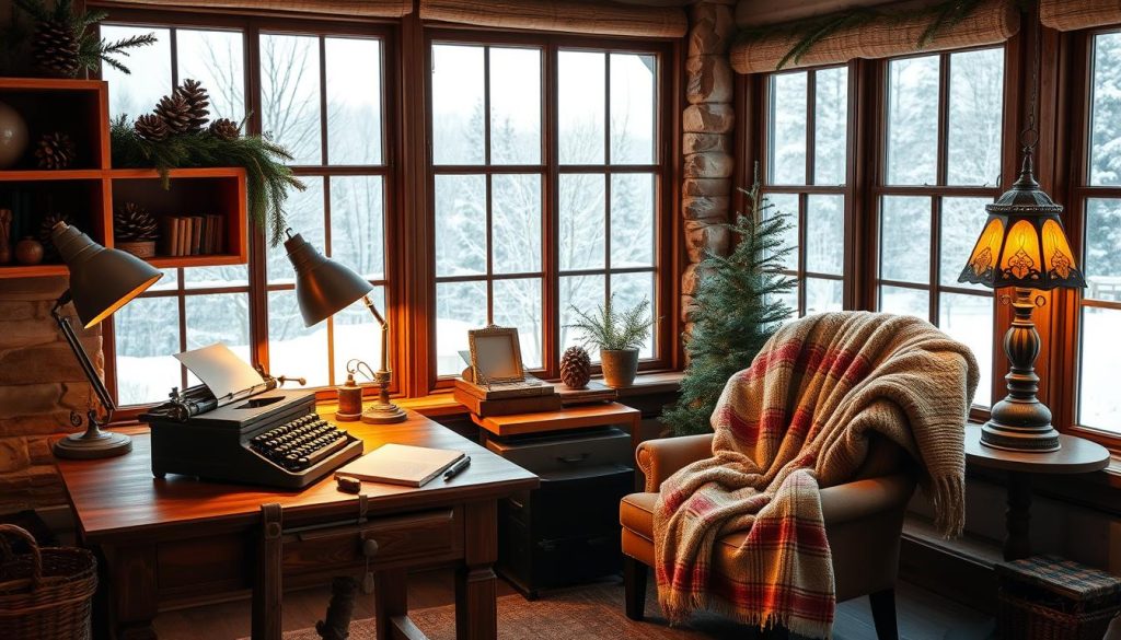 rustic winter home office