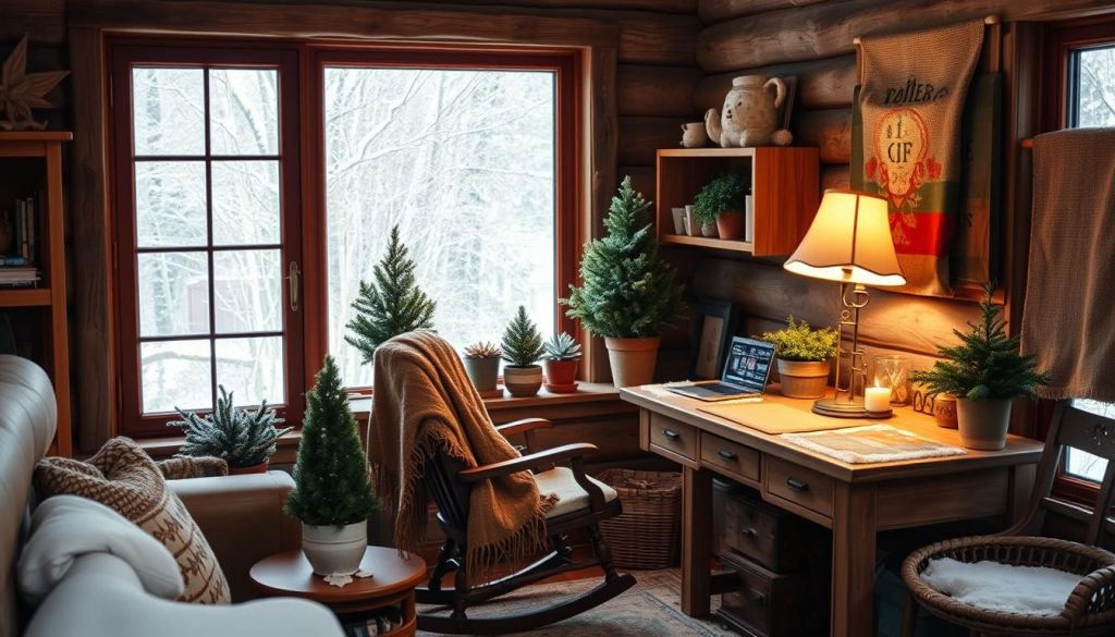 rustic winter home office