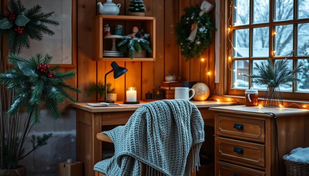 rustic winter home office decor look