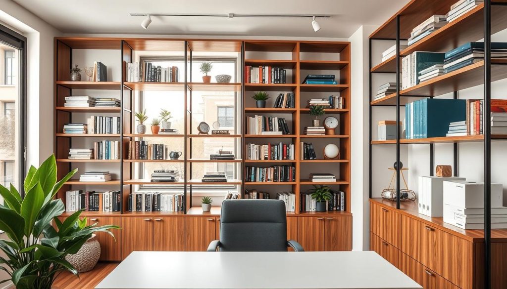 stylish home office shelving