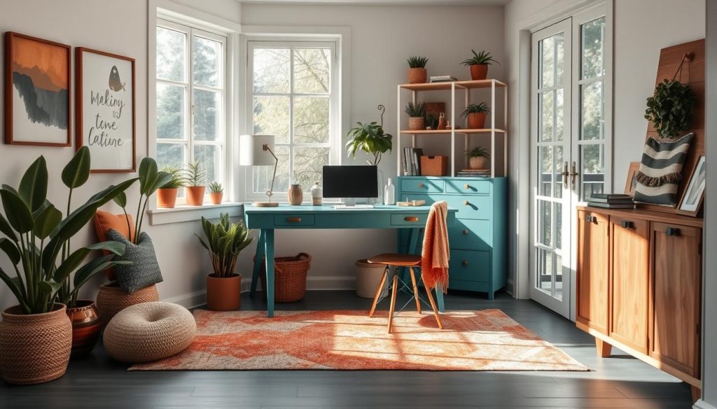 teal and rust home office