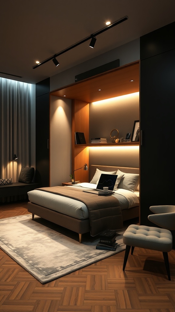 Chic Murphy bed with lighting in a modern setting