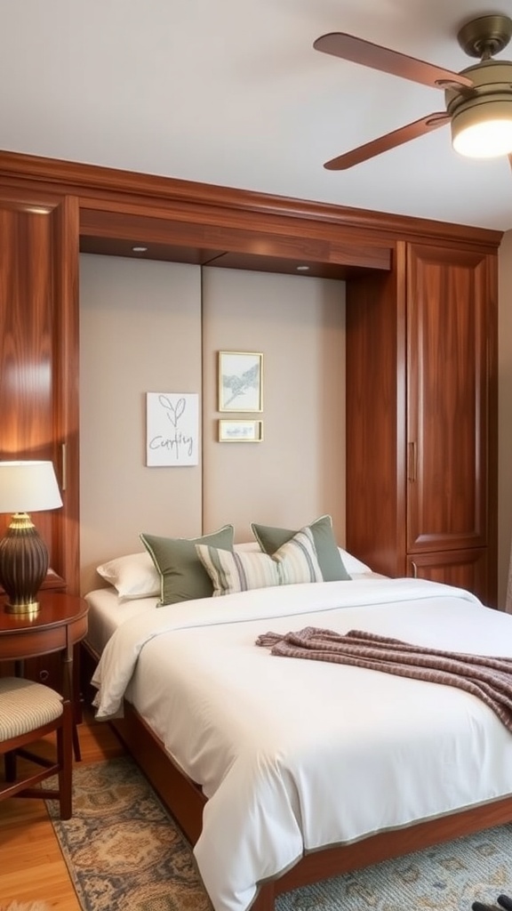 A modern Murphy bed set up in a stylish home office, showcasing its space-saving design.